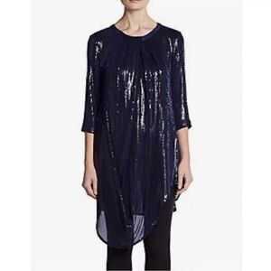 NWT Lafayette 148 100% Silk Sequin Tunic‎ Top Blouse Plus Size 18 MSRP $598